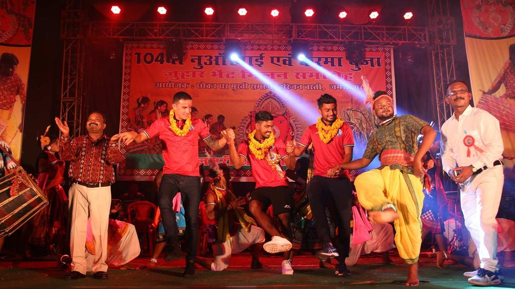 Tim Cahill, Gourav Mukhi and Mobashir Rahman in Agrico for a Karma Pooja Event