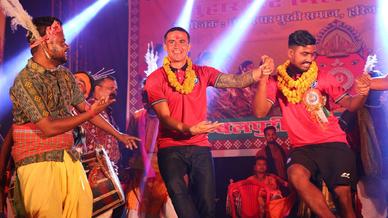 Tim Cahill, Gourav Mukhi and Mobashir Rahman in Agrico for a Karma Pooja Event