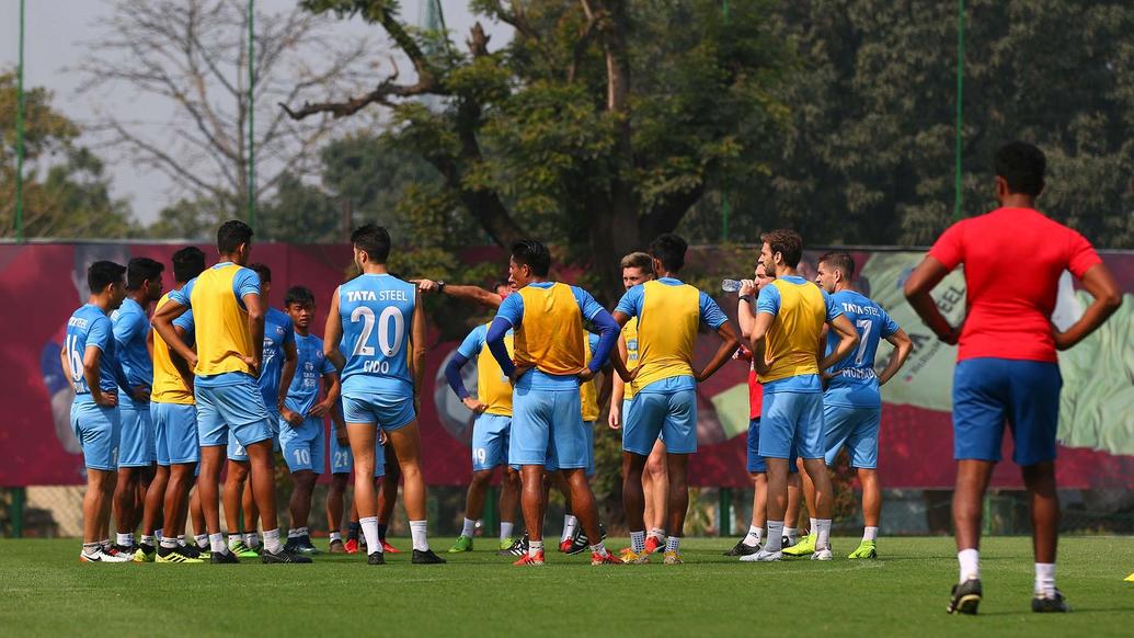 Jamshedpur FC squad go all out in an intense training session Jamshedpur FC squad go all out in an intense training session