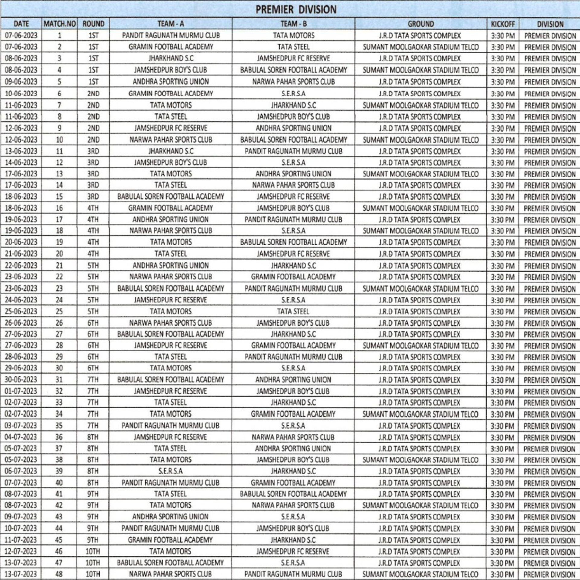 The Jsa League Premier Division Fixtures Announced