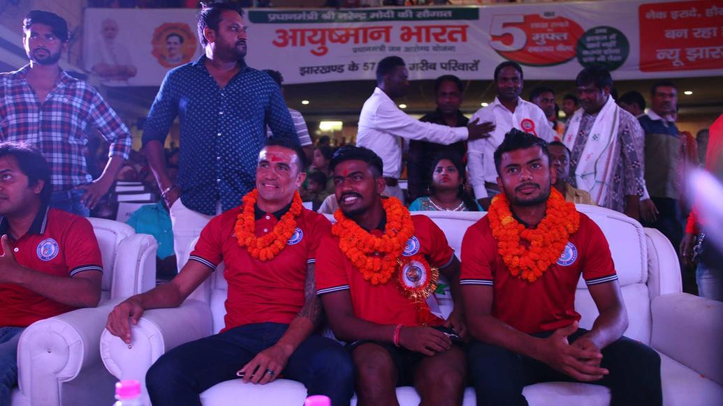 Tim Cahill, Gourav Mukhi and Mobashir Rahman in Agrico for a Karma Pooja Event