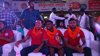 Tim Cahill, Gourav Mukhi and Mobashir Rahman in Agrico for a Karma Pooja Event
