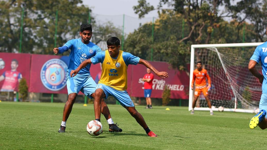 Jamshedpur FC squad go all out in an intense training session Jamshedpur FC squad go all out in an intense training session