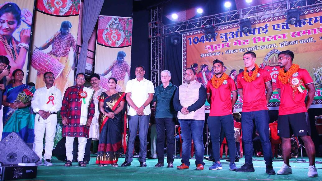 Tim Cahill, Gourav Mukhi and Mobashir Rahman in Agrico for a Karma Pooja Event