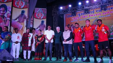 Tim Cahill, Gourav Mukhi and Mobashir Rahman in Agrico for a Karma Pooja Event
