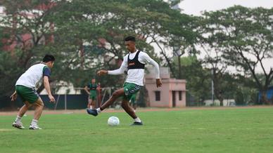 Jamshedpur FC practice ahead of their match with Minerva Punjab FC in the Hero Super Cup Jamshedpur FC practice ahead of their match with Minerva Punjab FC in the Hero Super Cup