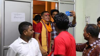 Tim Cahill, Gourav Mukhi and Mobashir Rahman in Agrico for a Karma Pooja Event