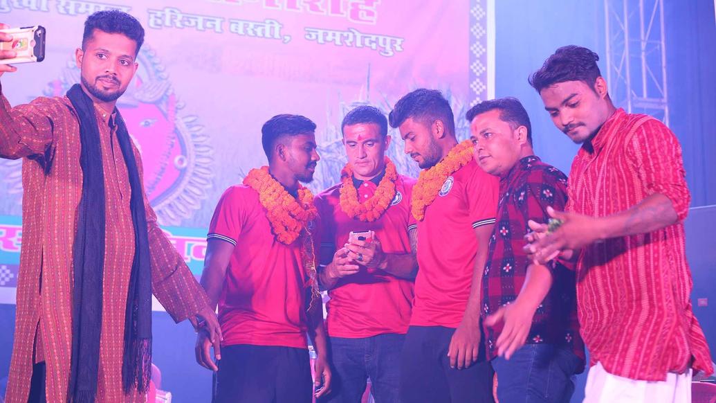 Tim Cahill, Gourav Mukhi and Mobashir Rahman in Agrico for a Karma Pooja Event