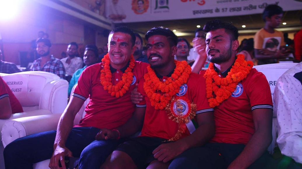 Tim Cahill, Gourav Mukhi and Mobashir Rahman in Agrico for a Karma Pooja Event