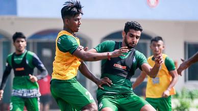 Jamshedpur FC players hustle it out in training Jamshedpur FC players hustle it out in training