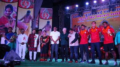 Tim Cahill, Gourav Mukhi and Mobashir Rahman in Agrico for a Karma Pooja Event
