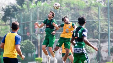 Jamshedpur FC players hustle it out in training Jamshedpur FC players hustle it out in training