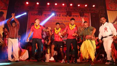 Tim Cahill, Gourav Mukhi and Mobashir Rahman in Agrico for a Karma Pooja Event